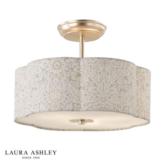 Laura Ashley Delamore 2 Light Semi-Flush Grey and Matt Antique Brass