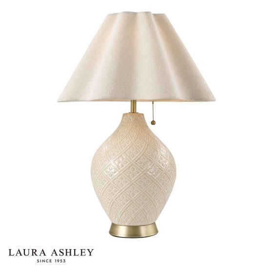 Laura Ashley Mr Jones Table Lamp Cream Ceramic and Antique Brass With Shade
