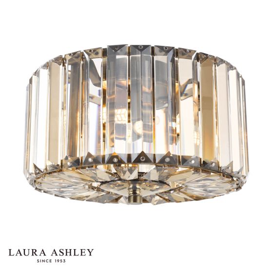 Laura Ashley Fernhurst 3 Light Flush Antique Brass and Champagne Crystal