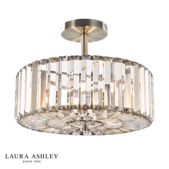 Laura Ashley Fernhurst 3 Light Semi-Flush Antique Brass and Champagne Crystal