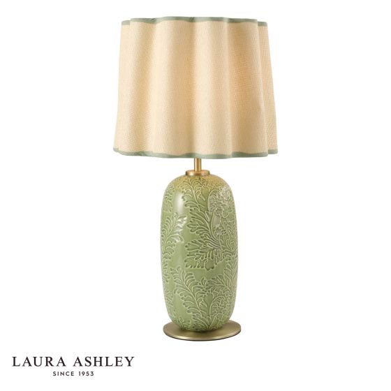 Laura Ashley Silchester Table Lamp Green Ceramic and Antique Brass With Shade