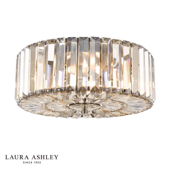 Laura Ashley Fernhurst 3 Light Flush Antique Brass and Champagne Crystal