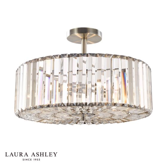 Laura Ashley Fernhurst 4 Light Semi-Flush Antique Brass and Champagne Crystal