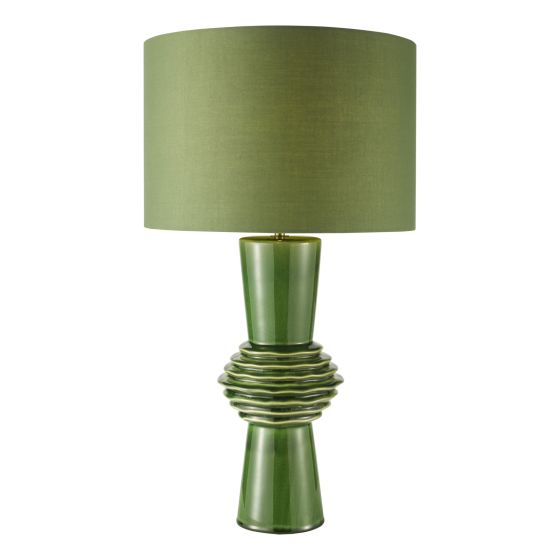 Lagle Table Lamp Green Ceramic and Antique Brass With Shade