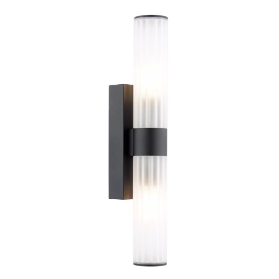 Lars 2 Light Bathroom Wall Light Matt Black and White Frosted Acrylic IP44