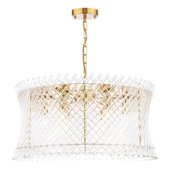 Loire 6 Light Pendant Natural Brass and Glass