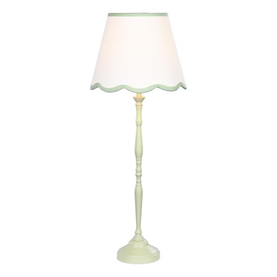 Lupo Table Lamp Matt Green With Linen Scalloped Shade