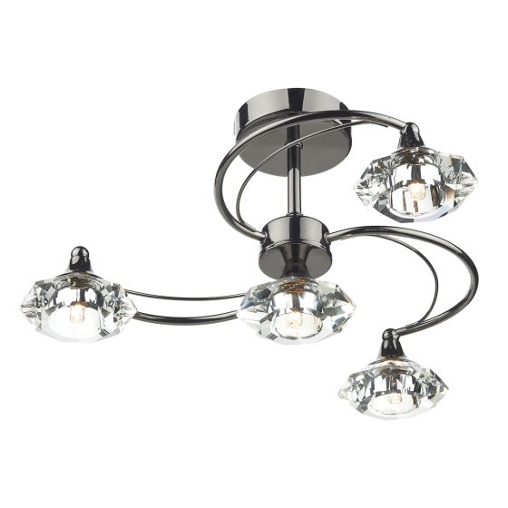 Luther 4 Light Semi-Flush Polished Black Chrome and Crystal