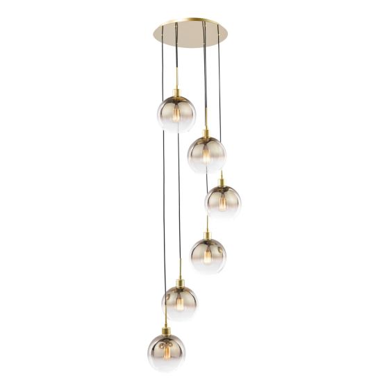 Lycia 6 Light Cluster Pendant Satin Gold and Gold Ombre Glass