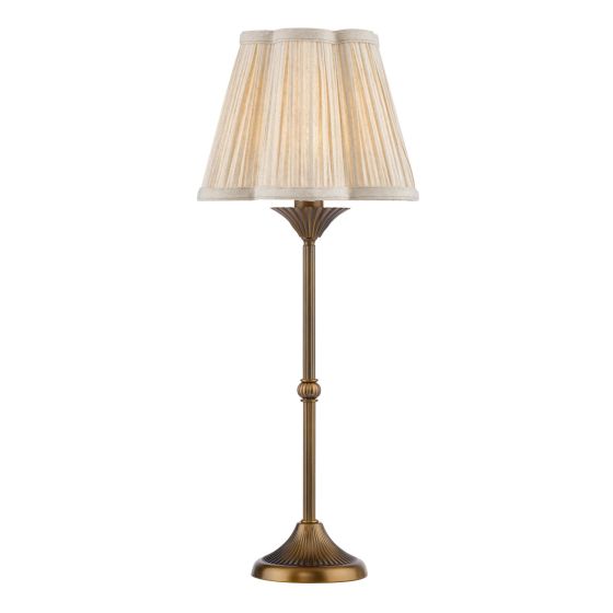 Lydian Table Lamp Antique Bronze With Linen Scalloped Pleated Shade