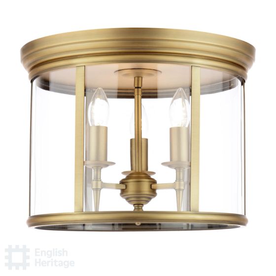 Marble Hill 3 Light Flush Aged Brass and Glass