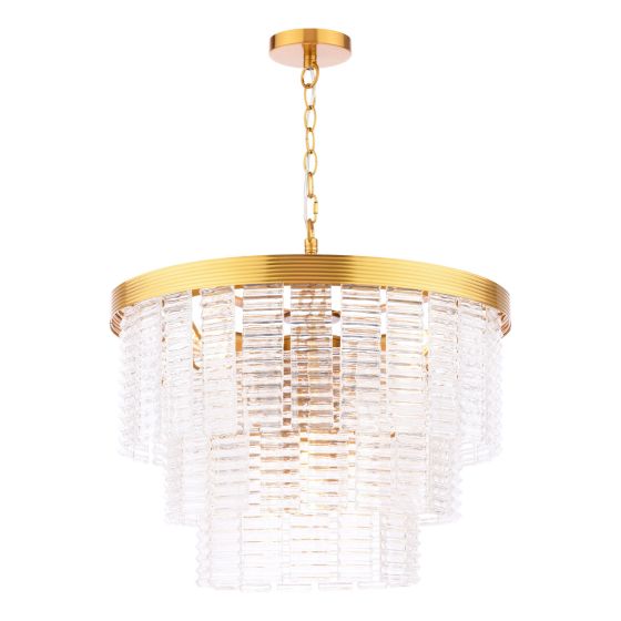 Moesha 6 Light Pendant Natural Brass and Ribbed Glass