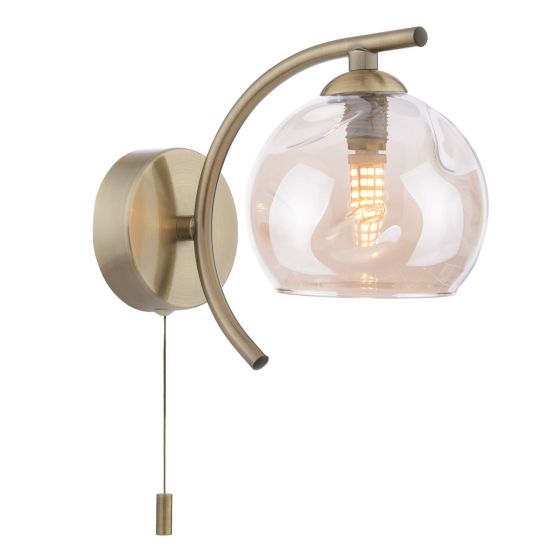 Nakita Wall Light Antique Brass With Organic Amber Glass