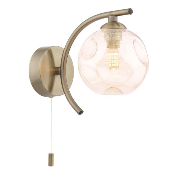 Nakita Wall Light Antique Brass With Closed Organic Amber Glass