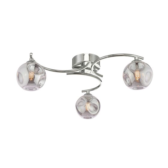 Nakita 3 Light Semi Flush Polished Chrome With Closed Organic Smoked Glass