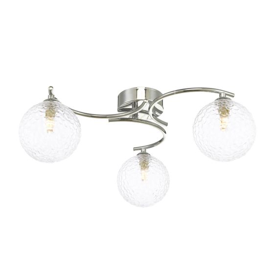 Nakita 3 Light Semi Flush Polished Chrome With Clear Hammered Glass