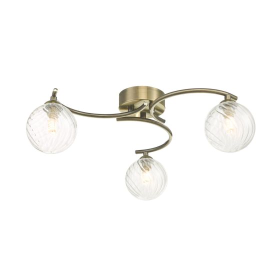 Nakita 3 Light Semi Flush Antique Brass With Twisted Glass
