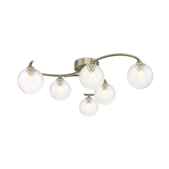 Nakita 6 Light Semi Flush Antique Brass With Twisted Glass