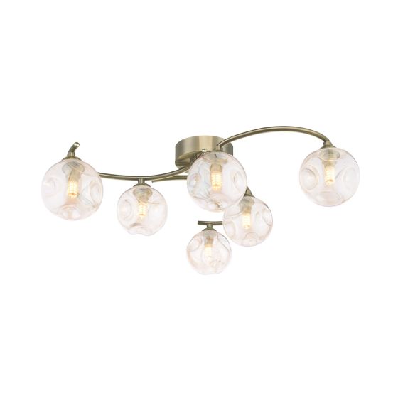 Nakita 6 Light Semi Flush Antique Brass With Closed Organic Amber Glass