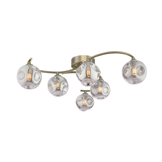 Nakita 6 Light Semi Flush Antique Brass With Closed Organic Smoked Glass