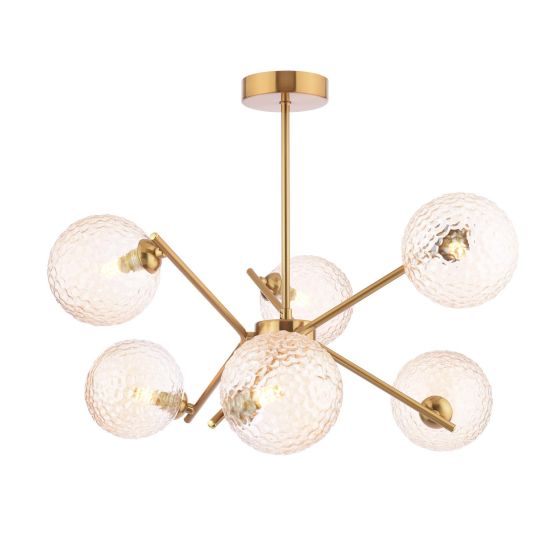 Naron 6 Light Semi-Flush Antique Bronze With Amber Hammered Glass