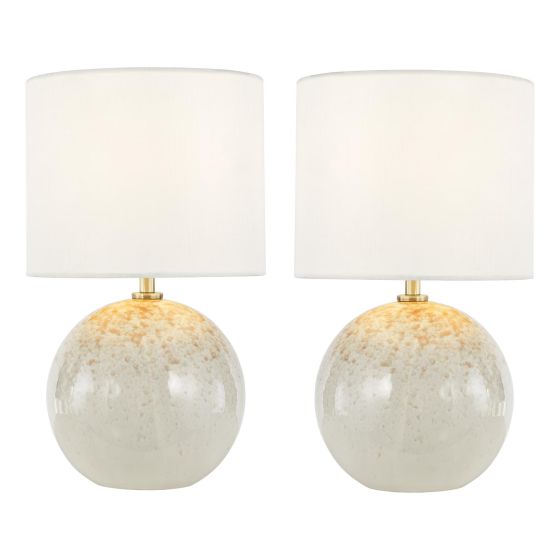 Nicolette Twin Pack Table Lamp Pink and Cream Ceramic With Linen Shade