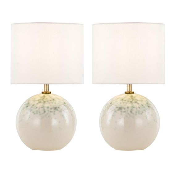 Nicolette Twin Pack Table Lamp Green and Cream Ceramic With Linen Shade