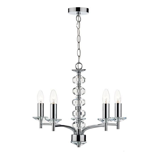 Oleana 5 Light Armed Pendant Polished Chrome and Crystal Fitting Only
