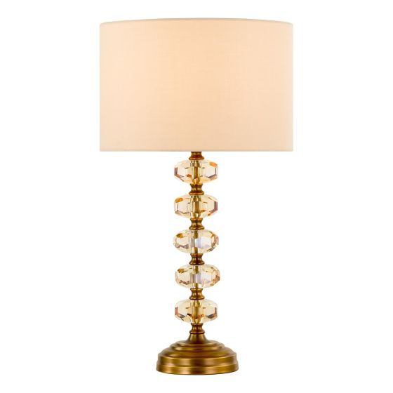 Oleana Table Lamp Antique Bronze and Amber Crystal With Shade