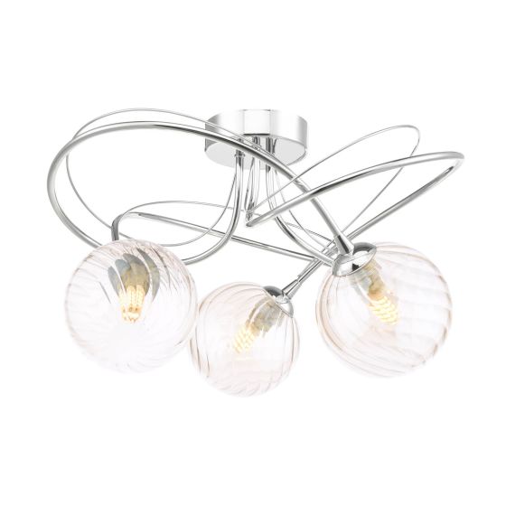 Onawa 3 Light Semi Flush Polished Chrome With Twisted Amber Glass