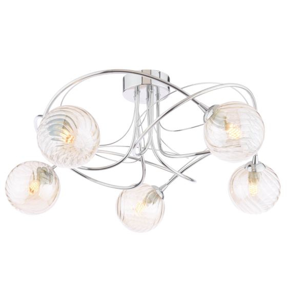 Onawa 5 Light Semi Flush Polished Chrome With Twisted Amber Glass