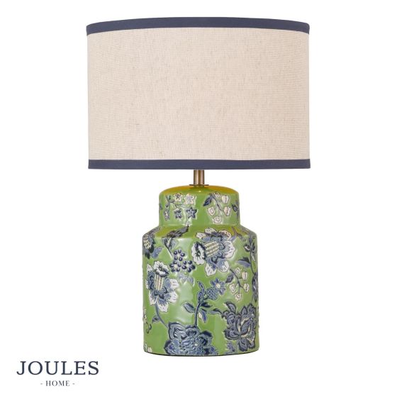 Joules Tyntesfield Table Lamp Green Ceramic and Antique Brass With Shade