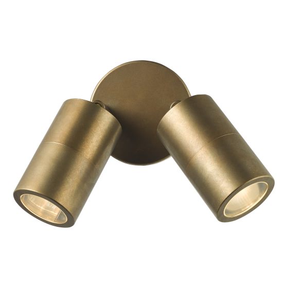 Ortega 2 Light Outdoor Wall Light Aged Brass and Glass IP65