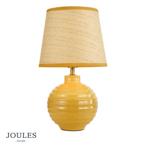 Joules Montacute Twin Pack Table Lamp Yellow Ceramic and Matt Antique Brass With Shade