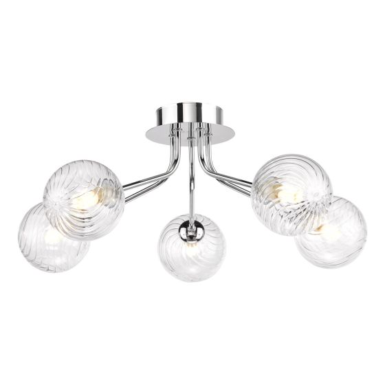 Poyen 5 Light Semi-Flush Polished Chrome and Ribbed Glass
