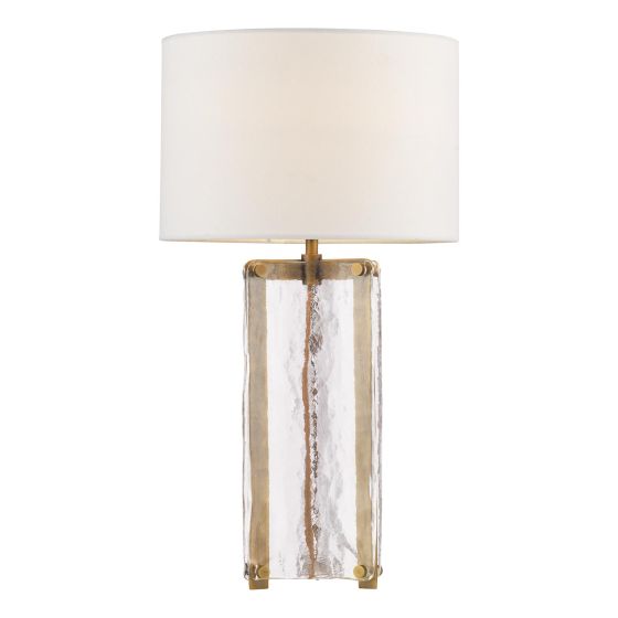 Ravis Table Lamp Antique Bronze and Textured Glass With Shade
