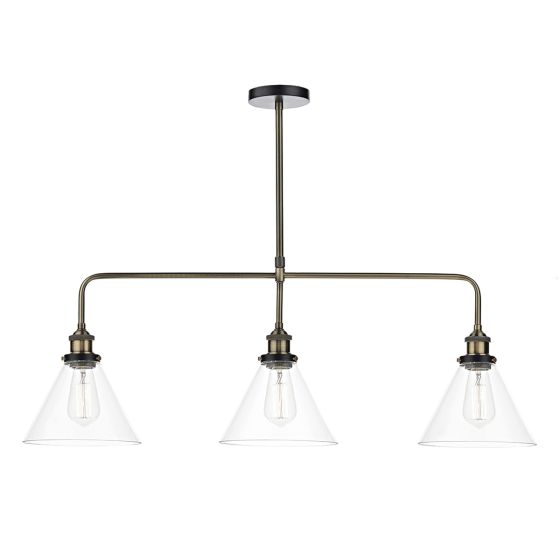 Ray 3 Light Bar Pendant Antique Brass Clear