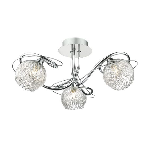 Rehan 3 Light Semi-Flush Polished Chrome and Ribbed Glass
