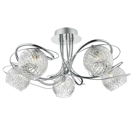 Rehan 5 Light Semi-Flush Polished Chrome and Ribbed Glass