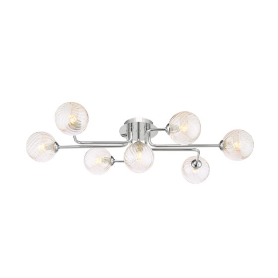 Reyna 7lt Semi Flush Polished Chrome With Twisted Amber Glass