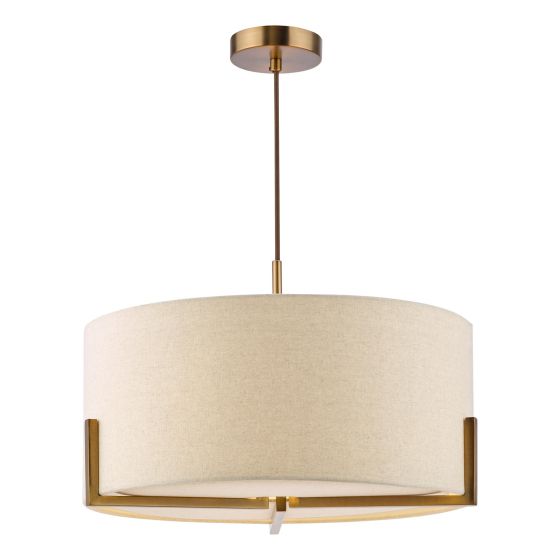 Santino 3 Light Pendant Antique Bronze With Natural Linen Shade