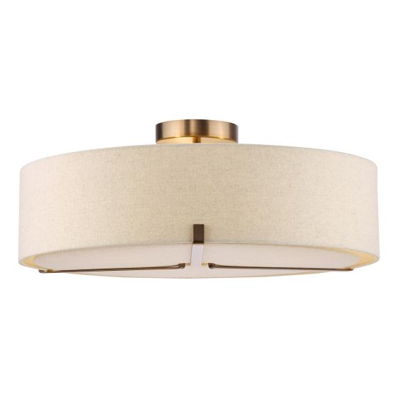Santino 3 Light Semi-Flush Antique Bronze With Natural Linen Shade