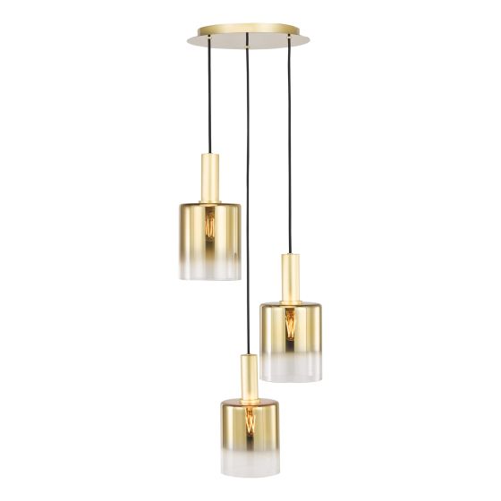 Savannah 3 Light Cluster Pendant Satin Gold and Gold Ombre Glass