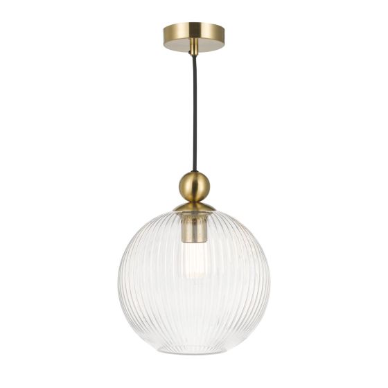 Pendant Satin Brass with Ribbed Globe Glass