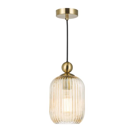 Pendant Satin Brass with Champagne Ribbed Glass
