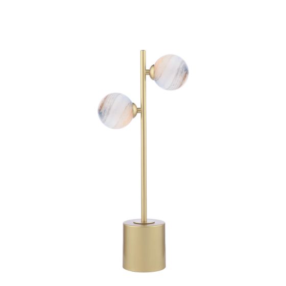 Spiral 2 Light Table Lamp Matt Gold With Planet Style Glass