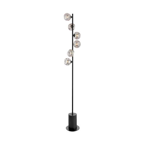 Spiral 6 Light Floor Lamp Matt Black With Closed Organic Smoked Glass