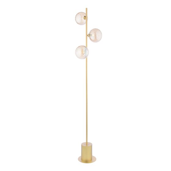 Spiral 3 Light Floor Lamp Matt Gold With Twisted Amber Glass