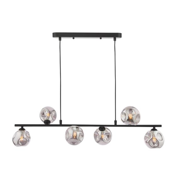 Spiral 6 Light Bar Pendant Matt Black With Closed Organic Smoked Glass