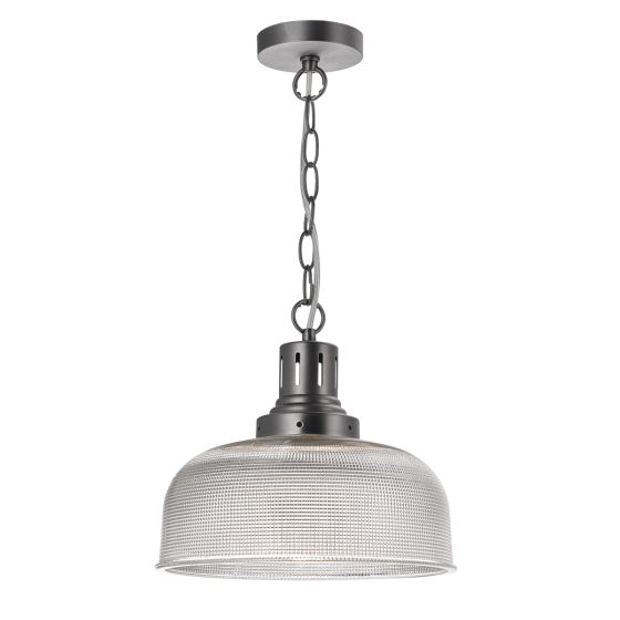 Tack Pendant Industrial Nickel and Textured Glass